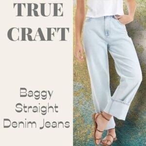TRUE Craft 5 Pocket Baggy Straight Denim Jeans in Super Light Wash